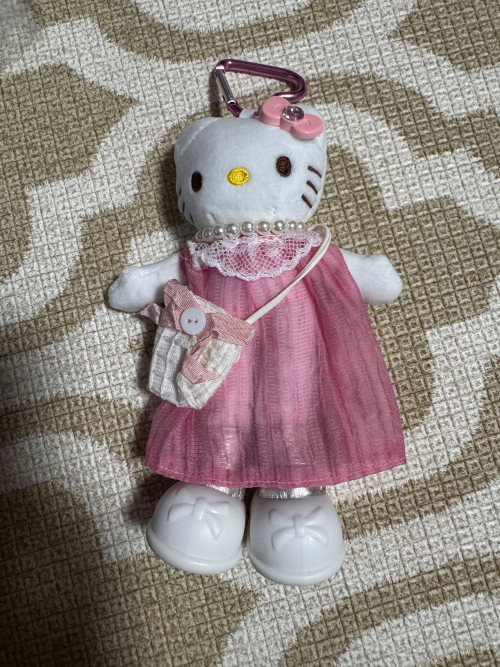 Plush Hello Kitty-Style Pink Dress Doll bag charmwith Beaded Necklace